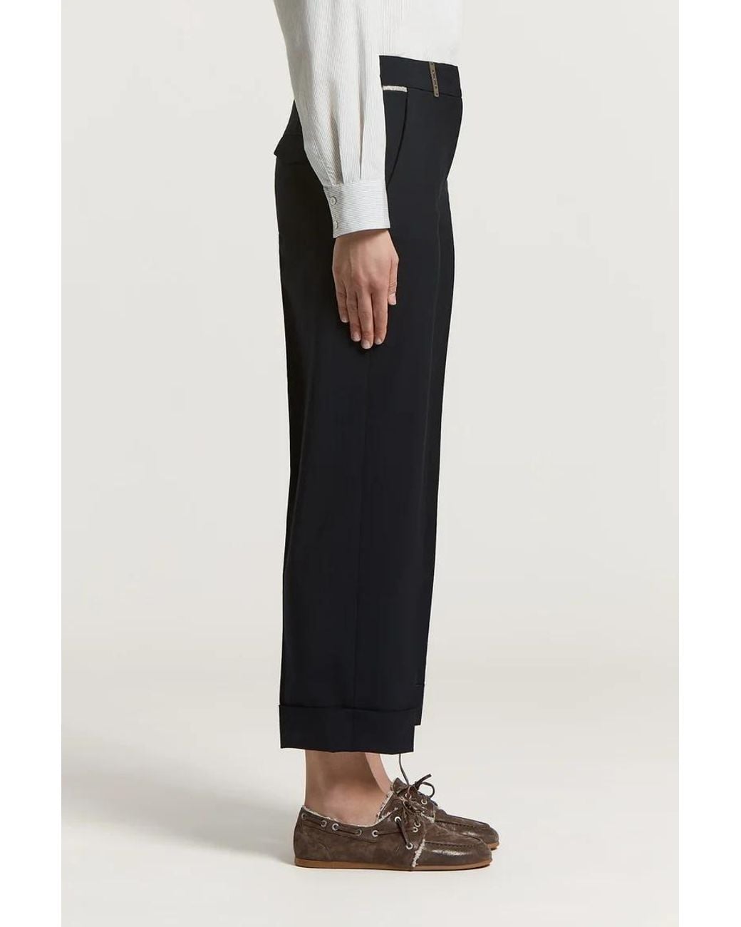 Peserico Black Turn-Up Tailored Trousers
