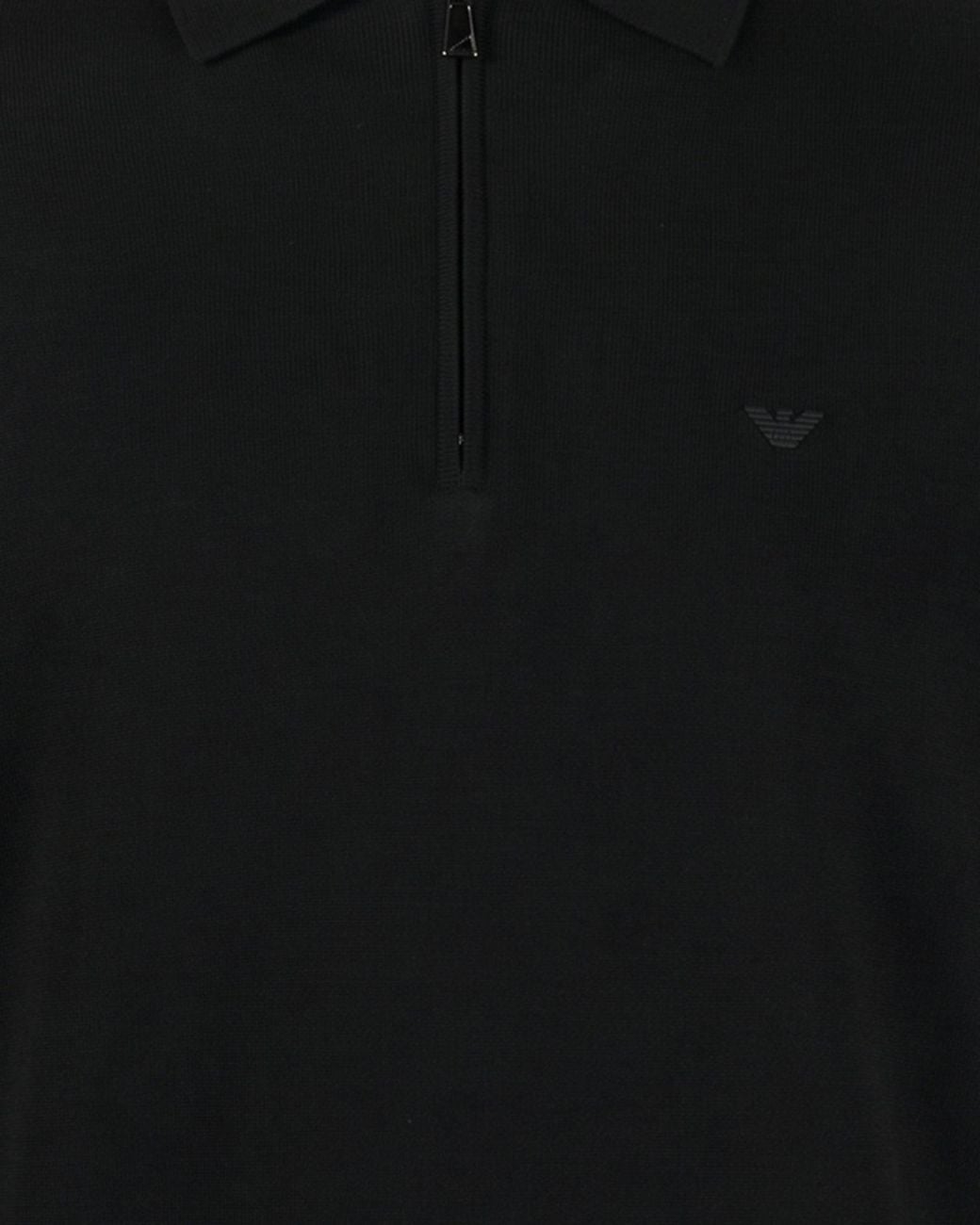 Emporio Armani Black Zip-Neck Embroidered Logo Polo Shirt for men