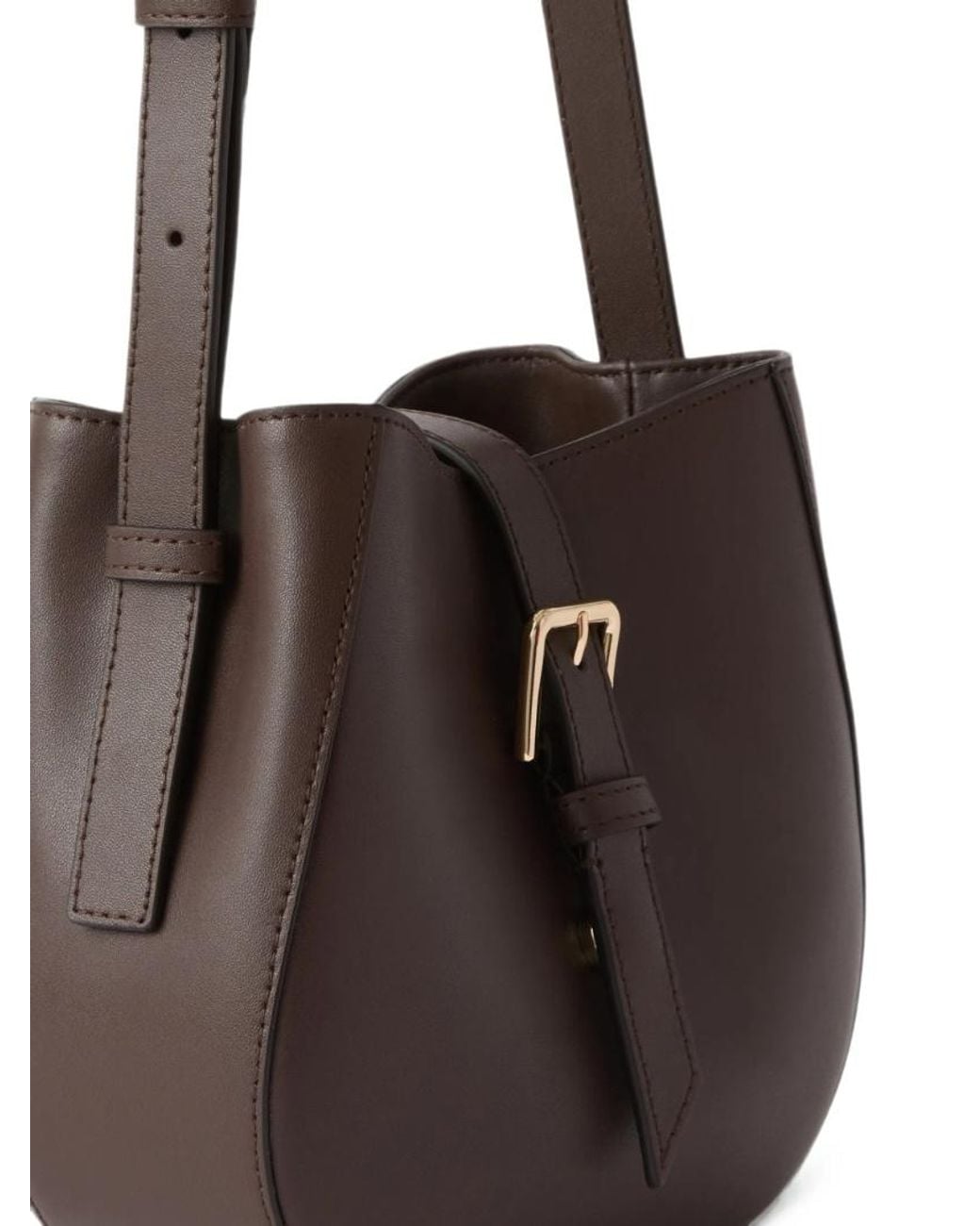 Furla Brown Large Buckle-Detail Leather Bucket Bag