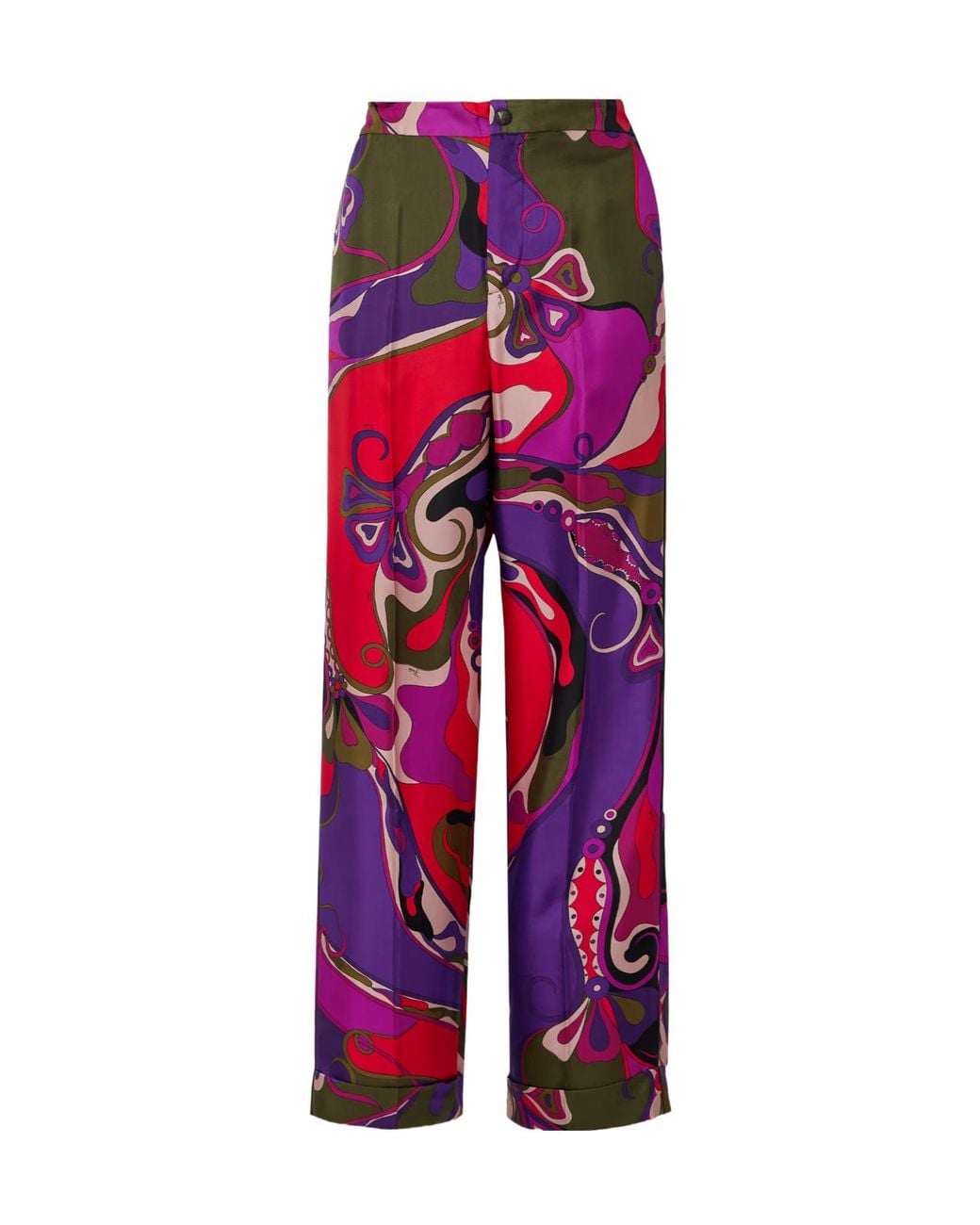 Emilio Pucci Red Printed Silk-Twill Straight-Leg Pants