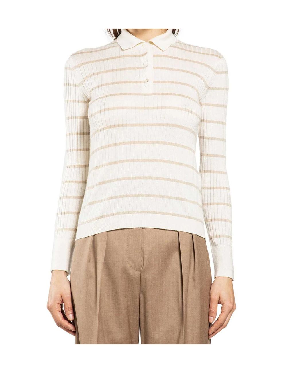 Max Mara White Striped Knitted Polo Shirt