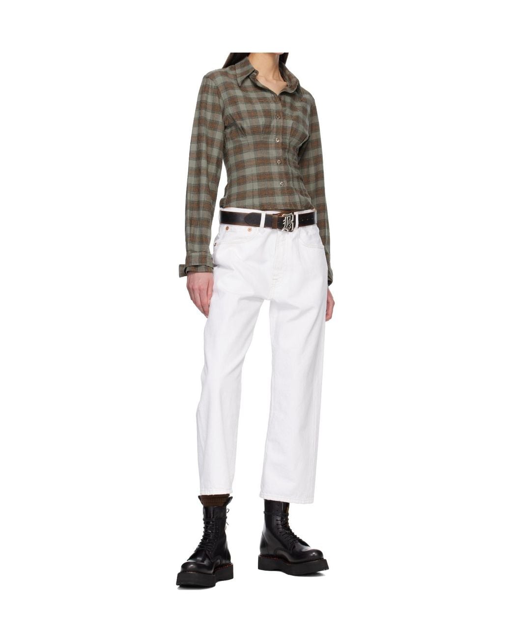 R13 White Belt Loop Jeans