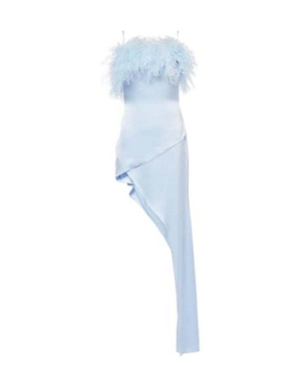 David Koma Blue Feather-Trimmed Satin Cocktail Dress