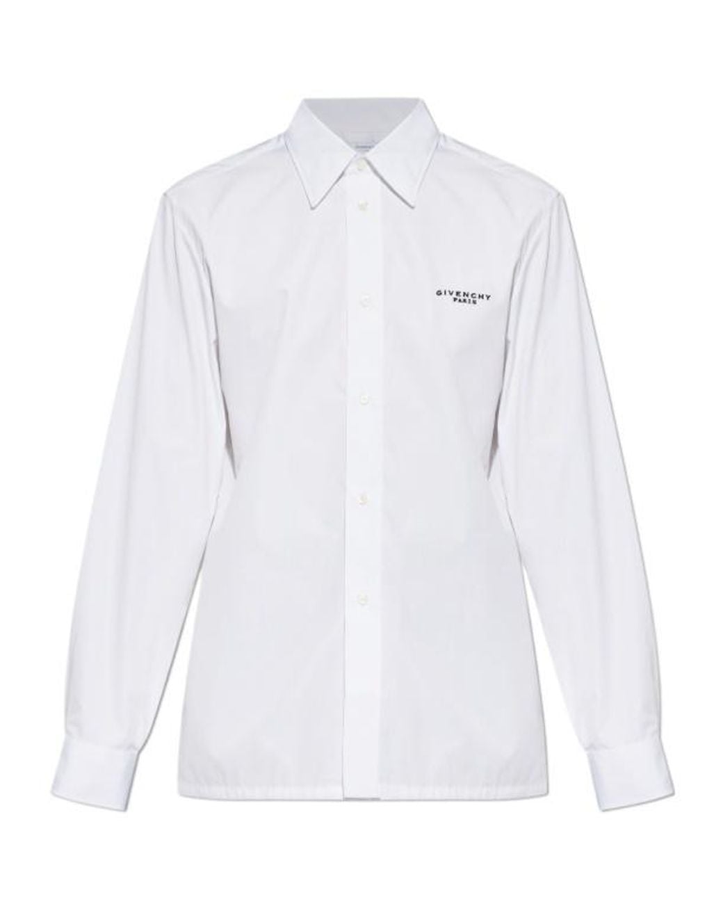 Givenchy White Logo Embroidered Long-Sleeved Shirt for men