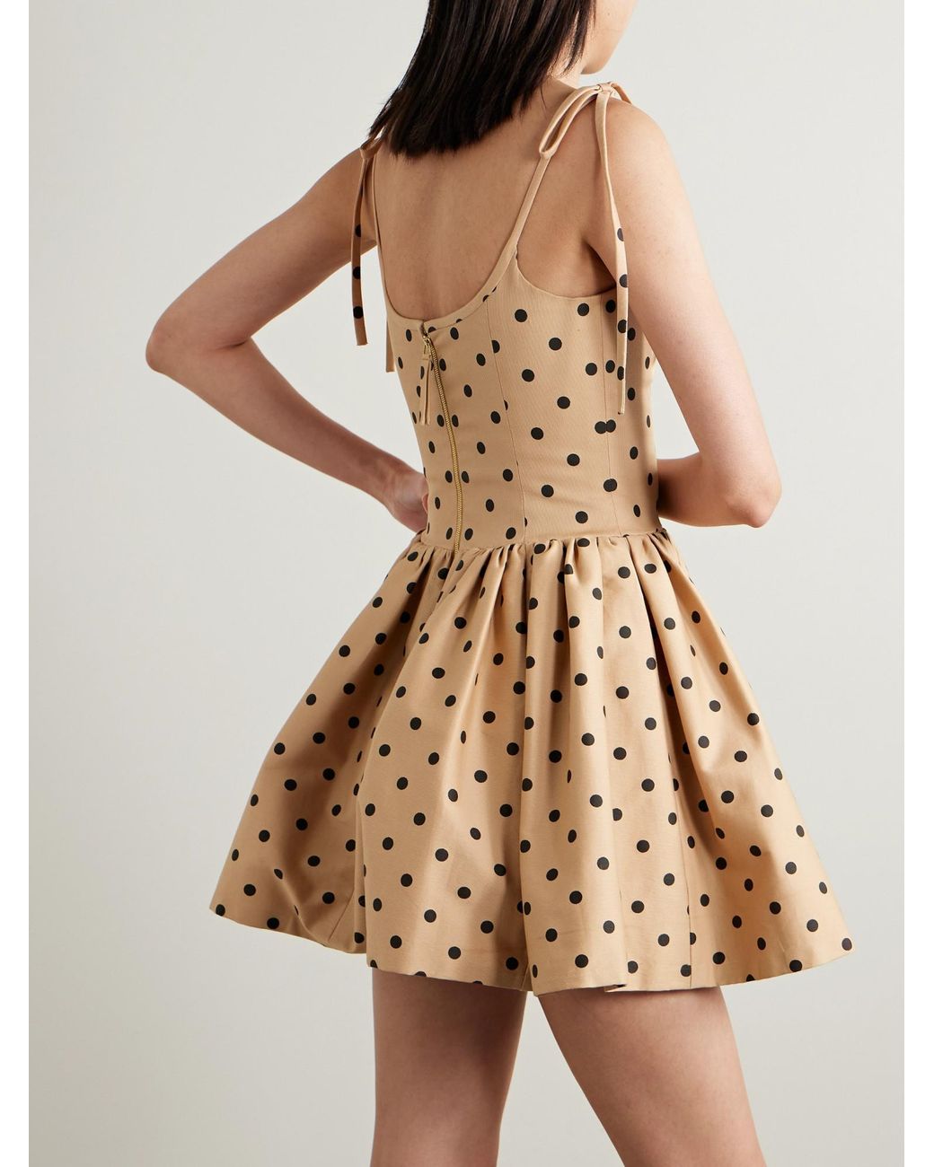 Carolina Herrera Natural Polka-Dot Faille Mini Dress