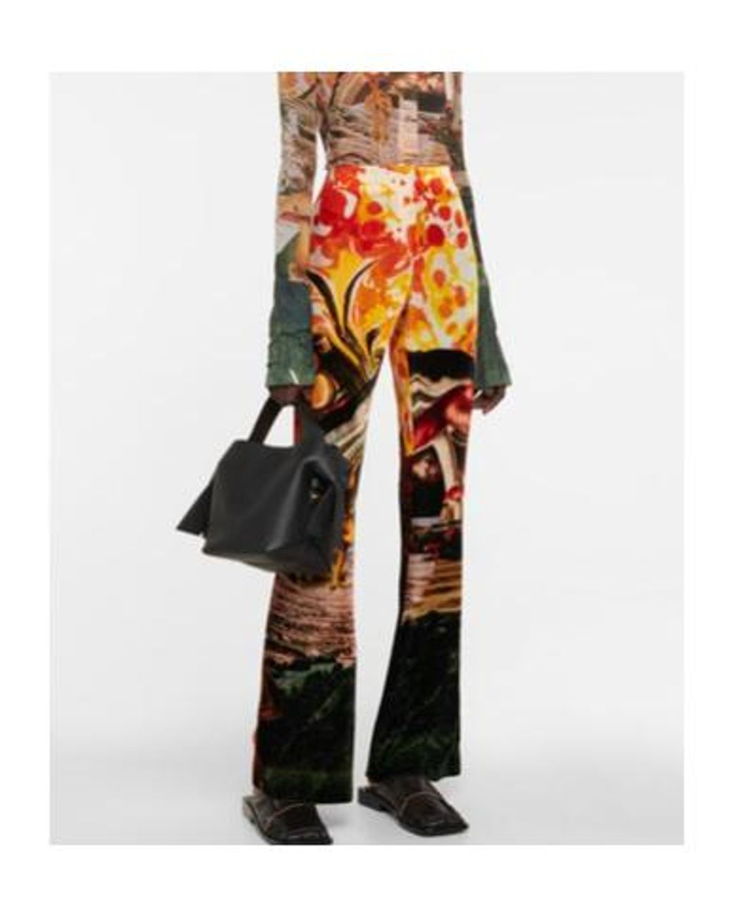 Acne Orange Velvet High-Rise Flared Printed Pants