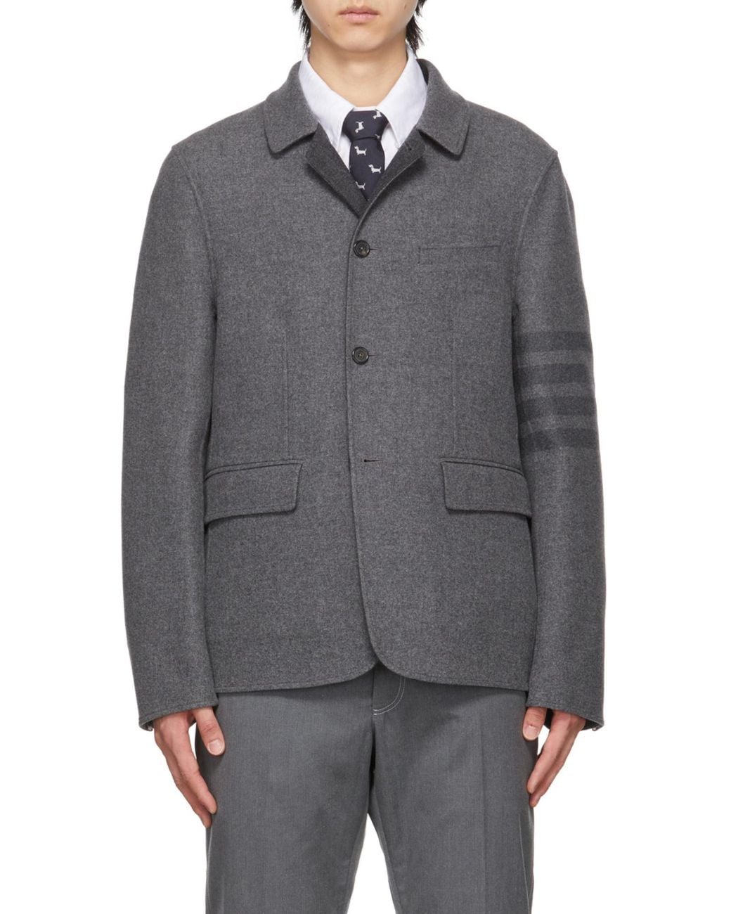 Thom Browne Gray Wool Button-Fastening Shirt-Jacket for men