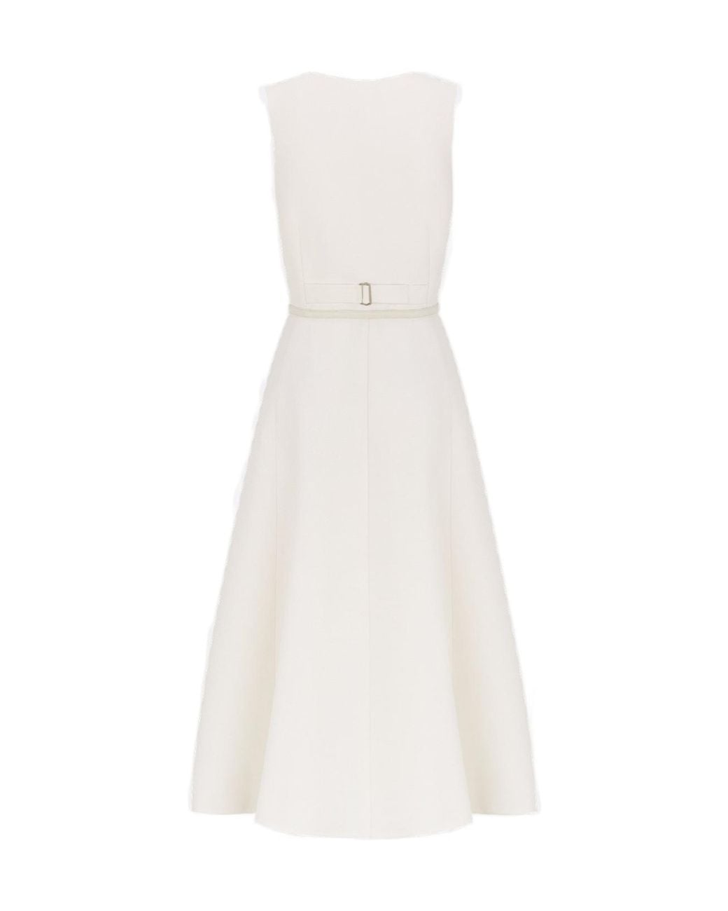 Dior White Mid-Length Flared Dress With Belt