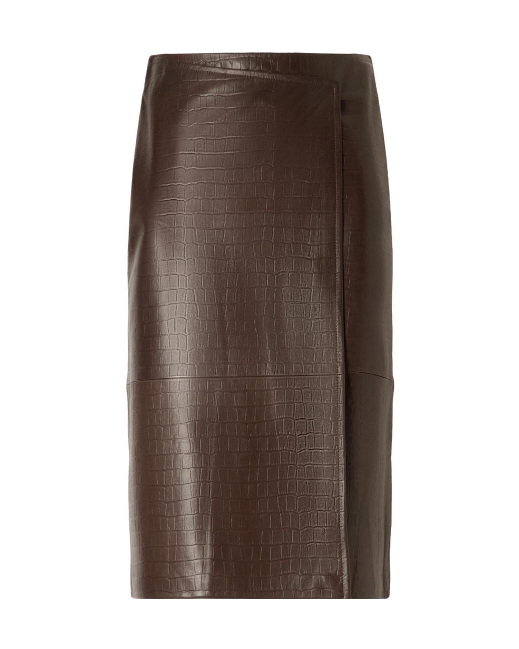 Nour Hammour Brown Leather Midi Wrap Skirt