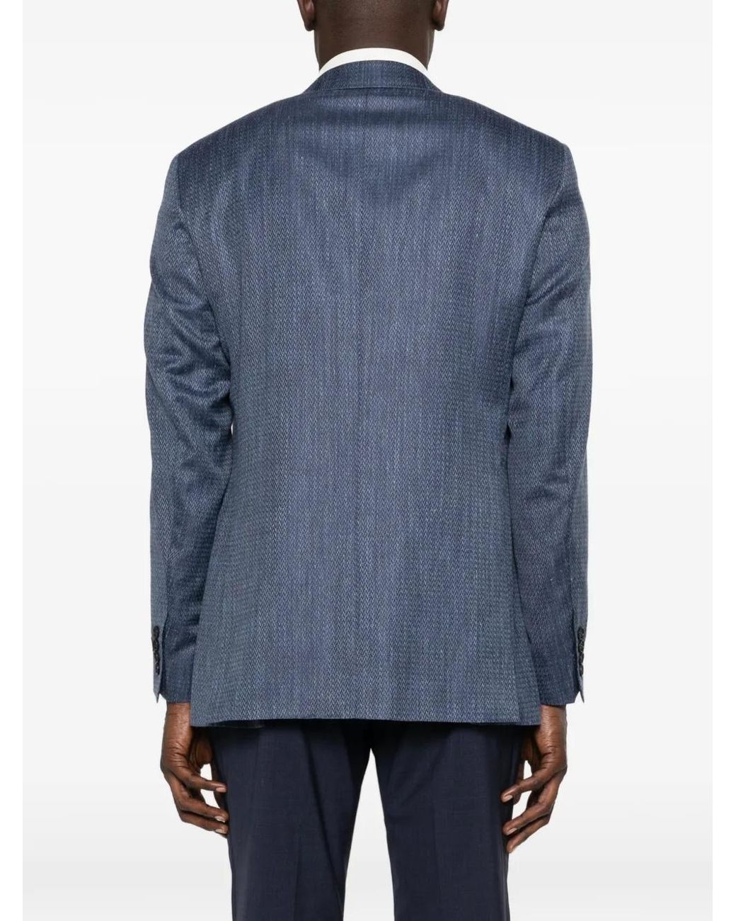 Canali Blue Patterned Notched Lapel Jacket for men