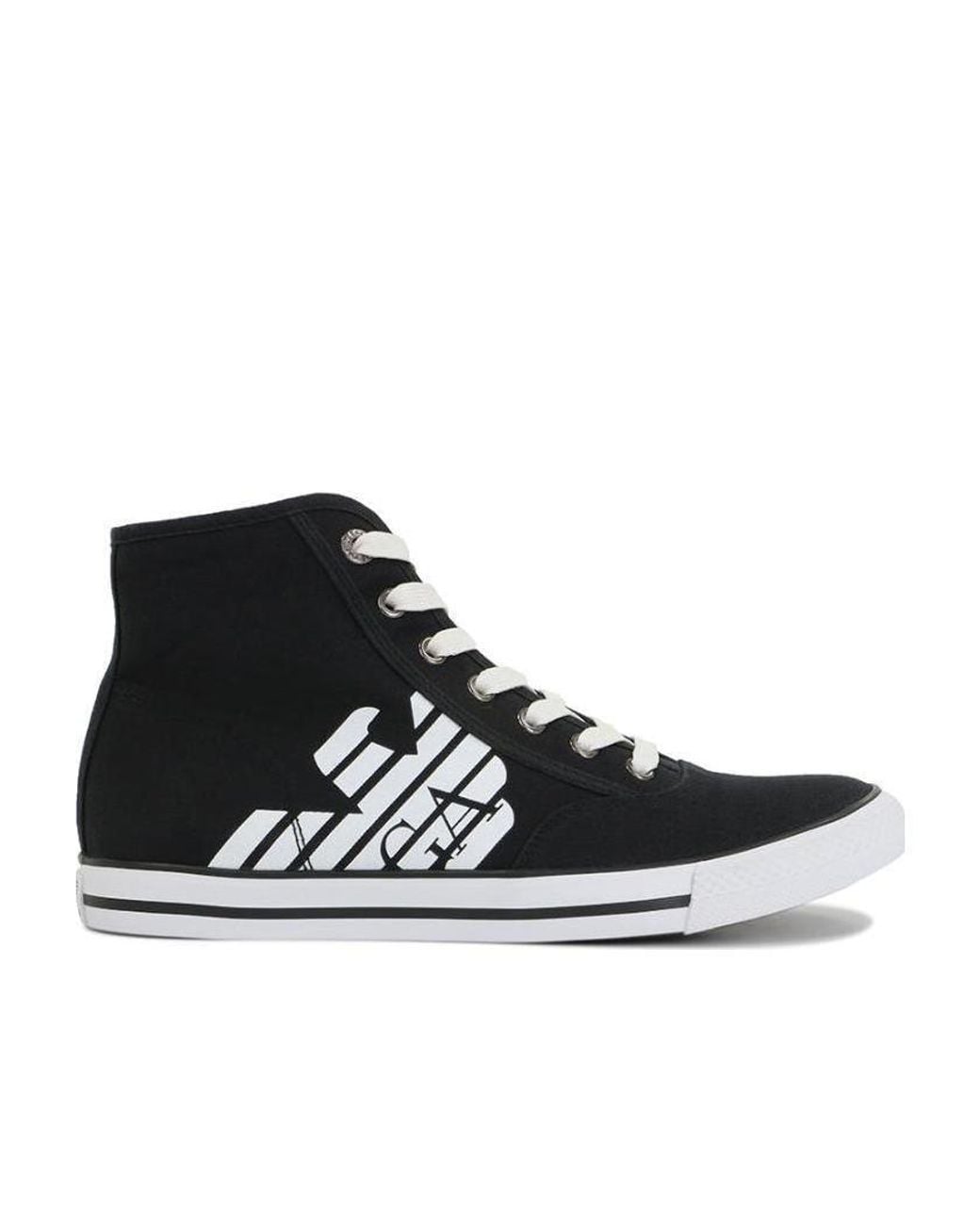 EA7 Black Logo High-Top Casual Sneakers for men