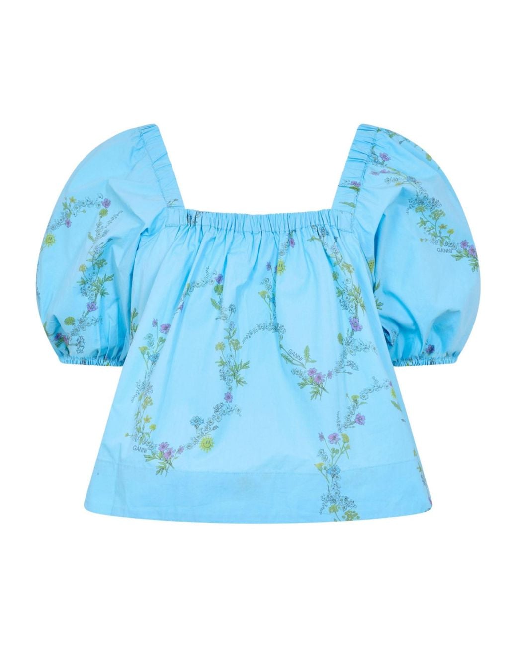 Ganni Blue Floral Print Top