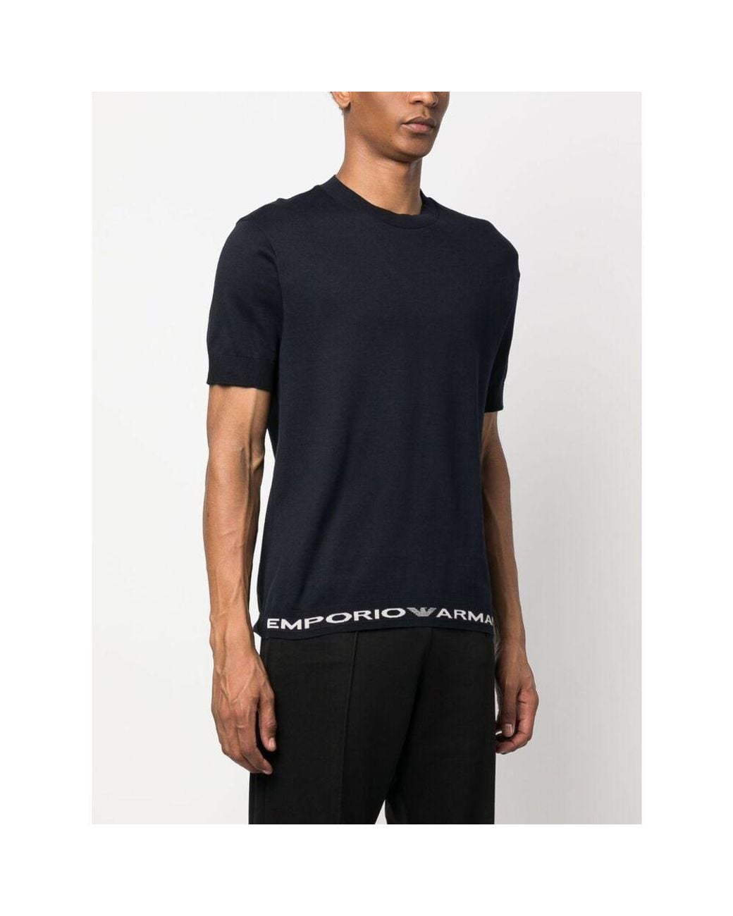 Emporio Armani Black Logo-Trim Cotton T-Shirt for men