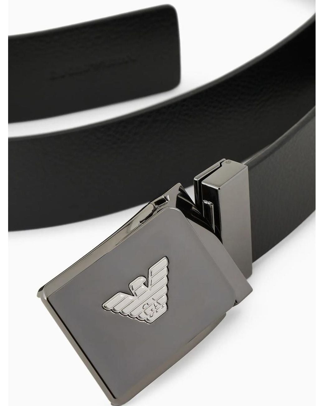 Emporio Armani White Logo Plaque Buckle Belt for men