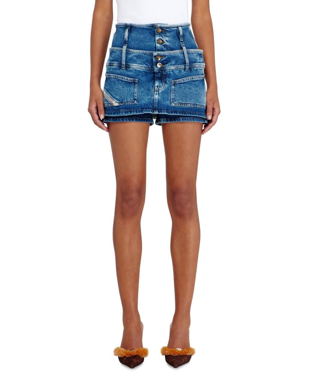 DIESEL Blue Double Waist Denim Mini Skort