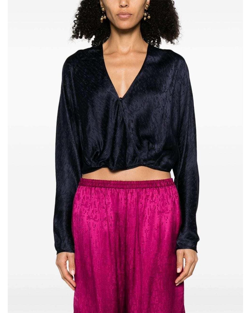 Forte_forte Blue Long-Sleeved V-Neck Blouse