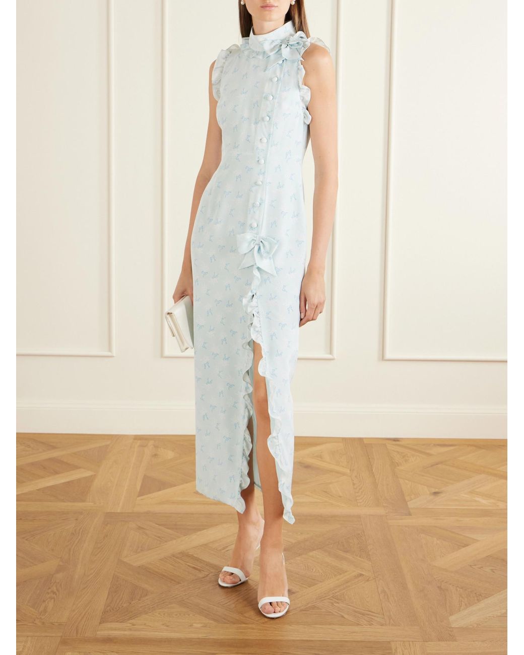 Alessandra Rich White Printed Silk Midi Dress