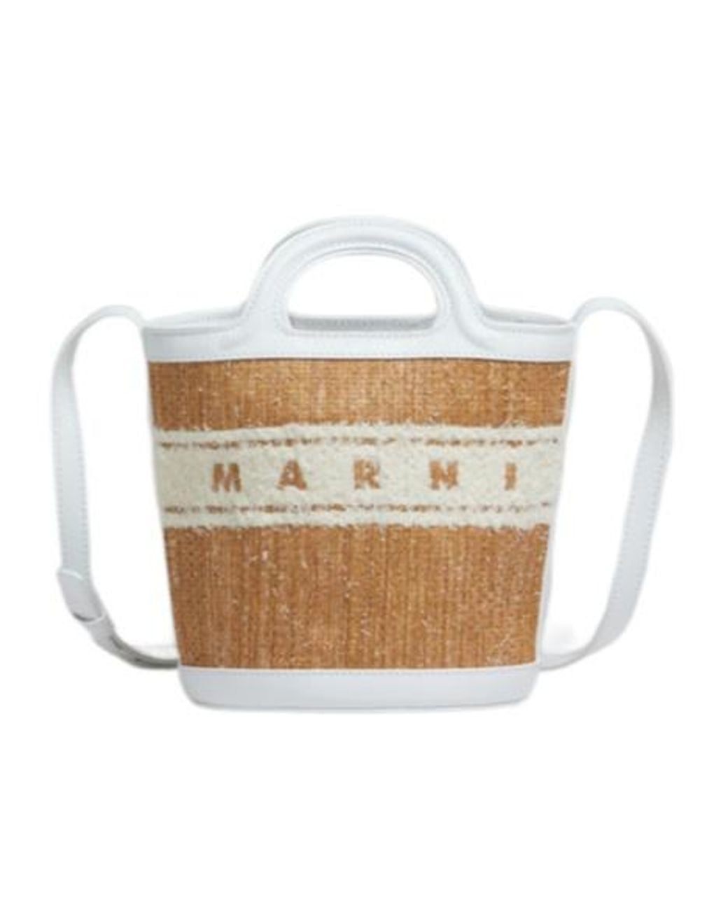 Marni White Small Tropicalia Logo-Embroidered Drawstring Bucket Bag
