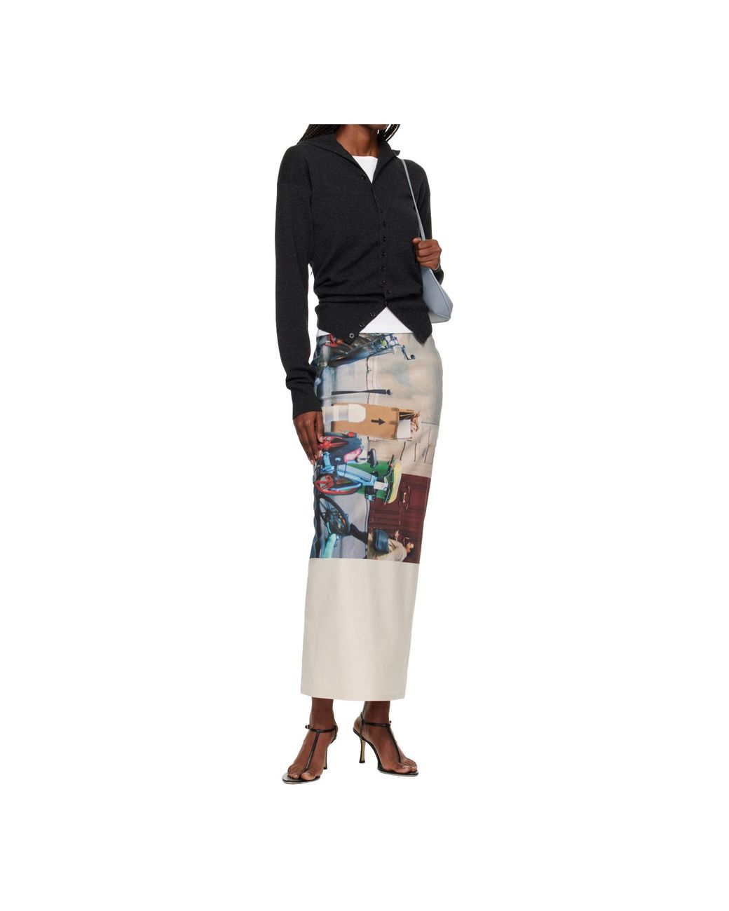 Issey Miyake White Graphic-Print Midi Skirt