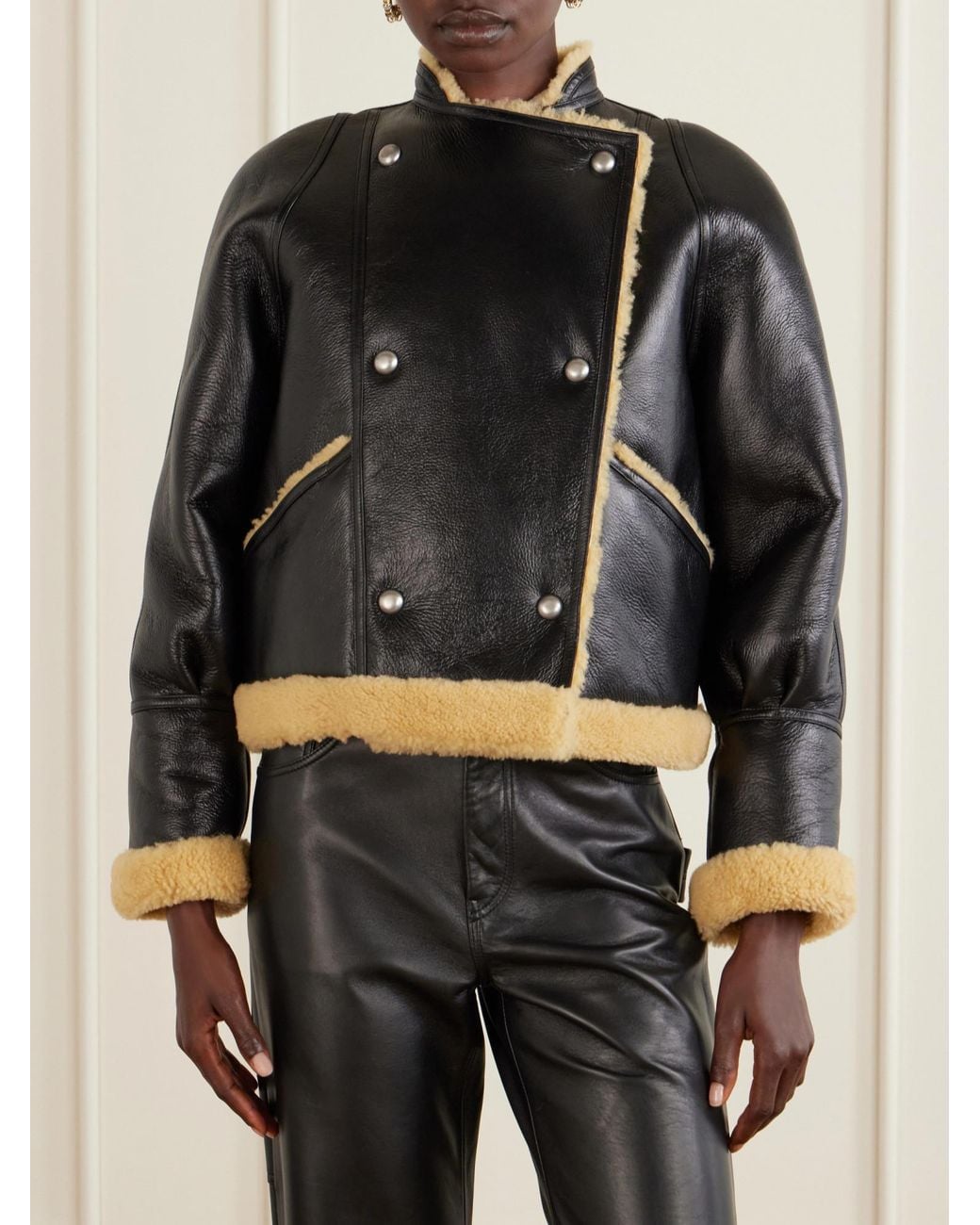 Altuzarra Black Kenny Shearling-Trimmed Leather Coat