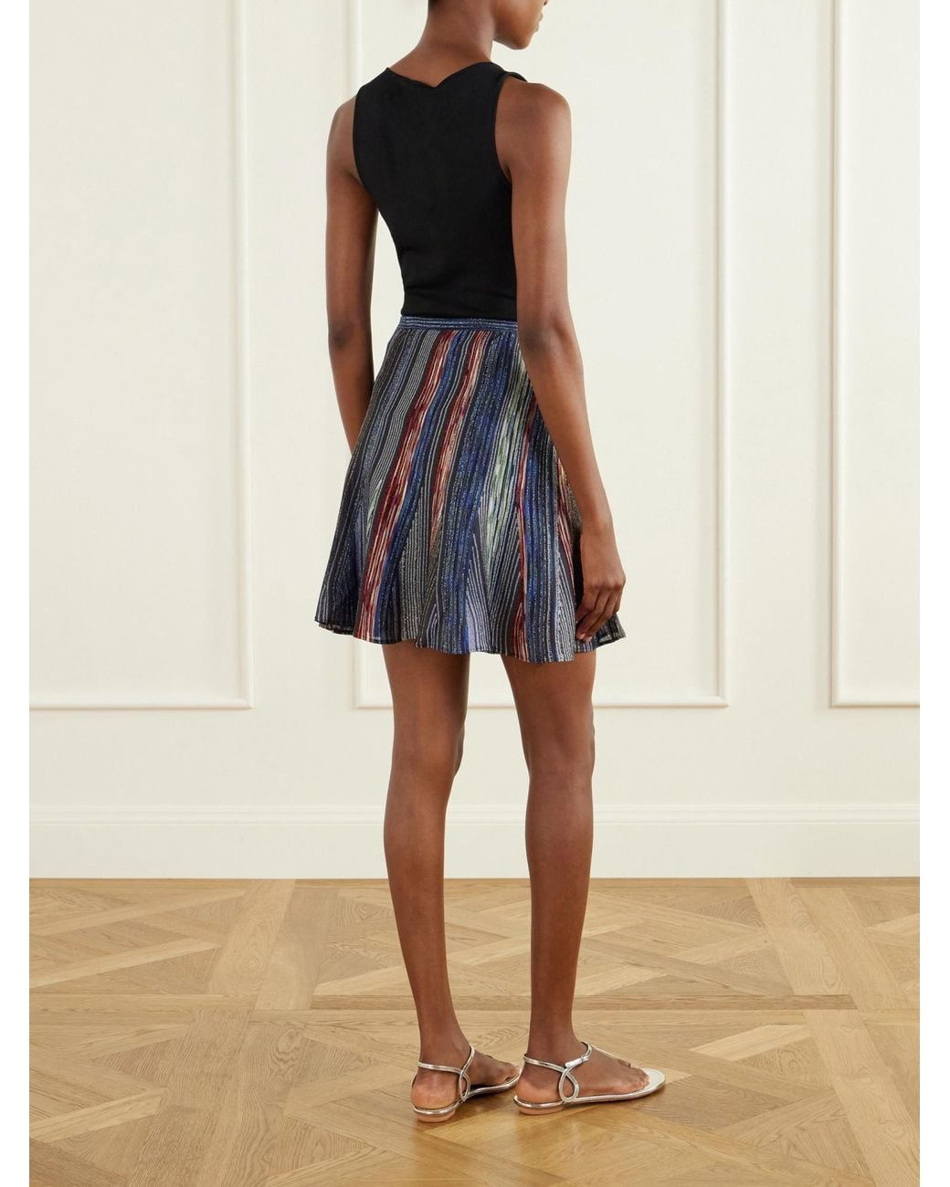 Missoni Blue Striped Metallic Crochet-Knit Mini Skirt