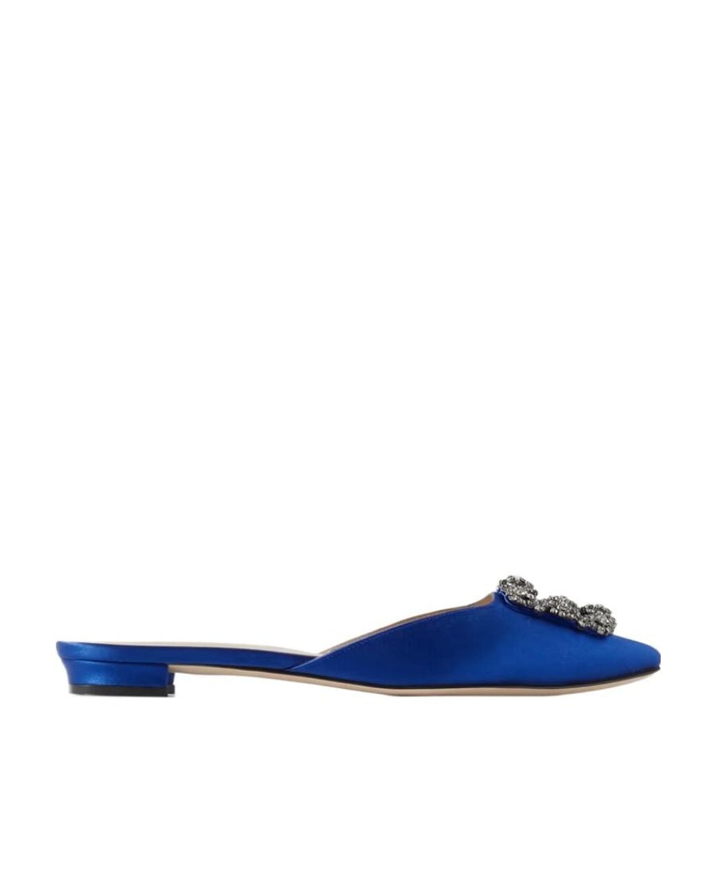 Manolo Blahnik Blue Hangisi Crystal Embellished Slippers