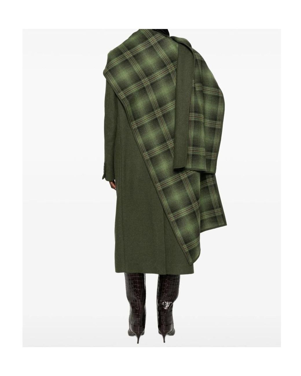 The Attico Green The Scarf Detailed Single-Breasted Coat