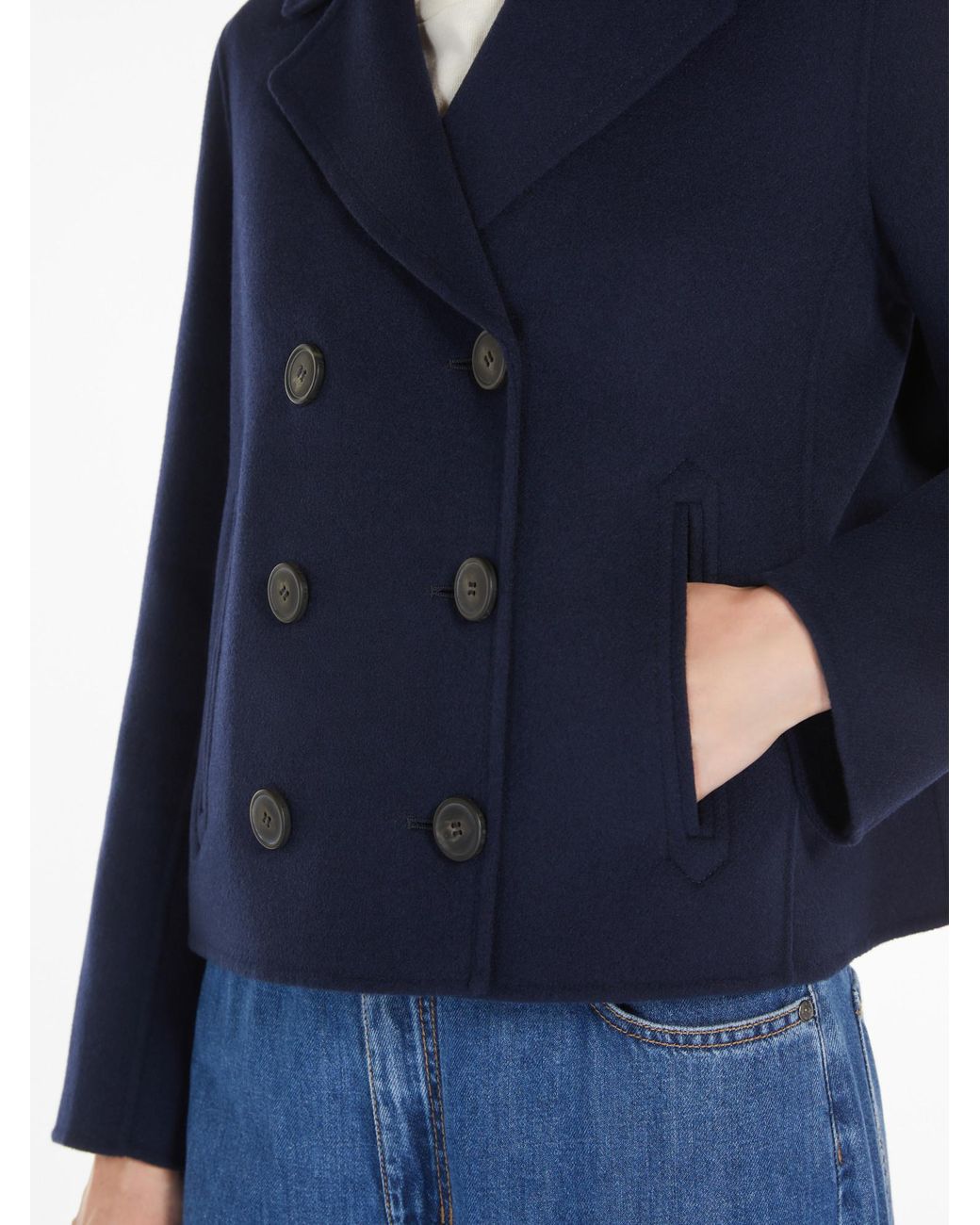Weekend by Maxmara Blue Double-Sided Wool Double-Breasted Pea Coat