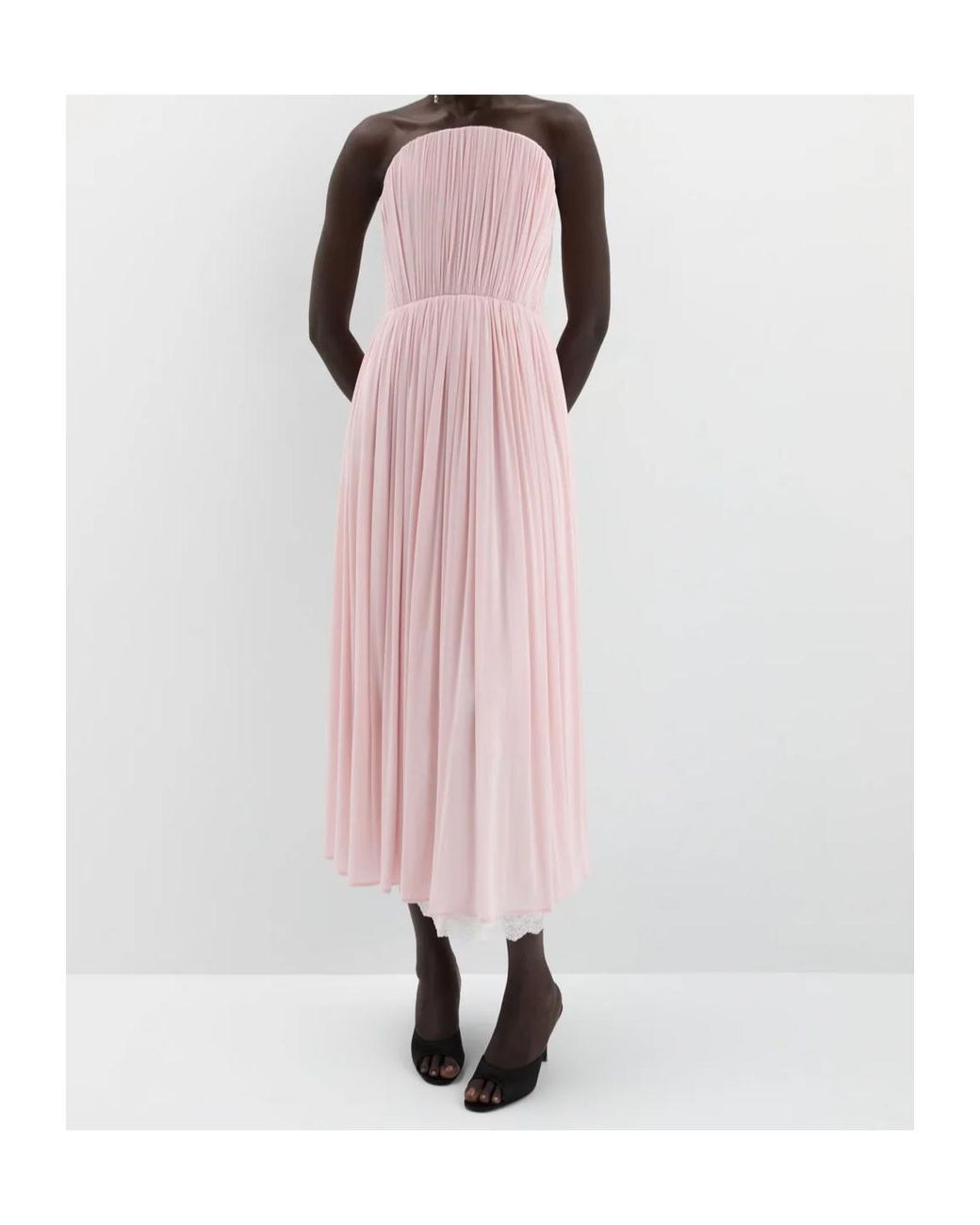 Magda Butrym Pink Pleated Strapless Midi Dress