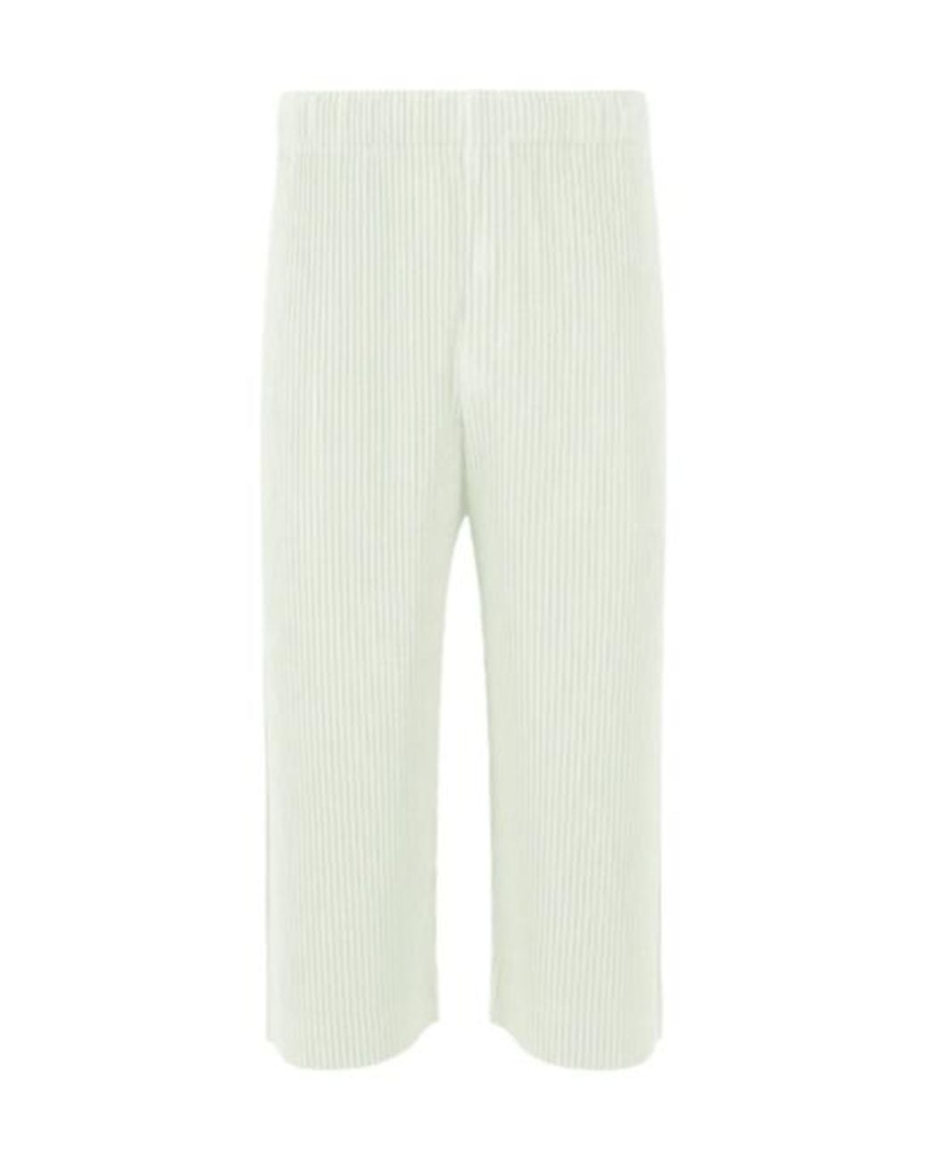 Homme Plissé Issey Miyake White Pleated Cropped Trousers for men