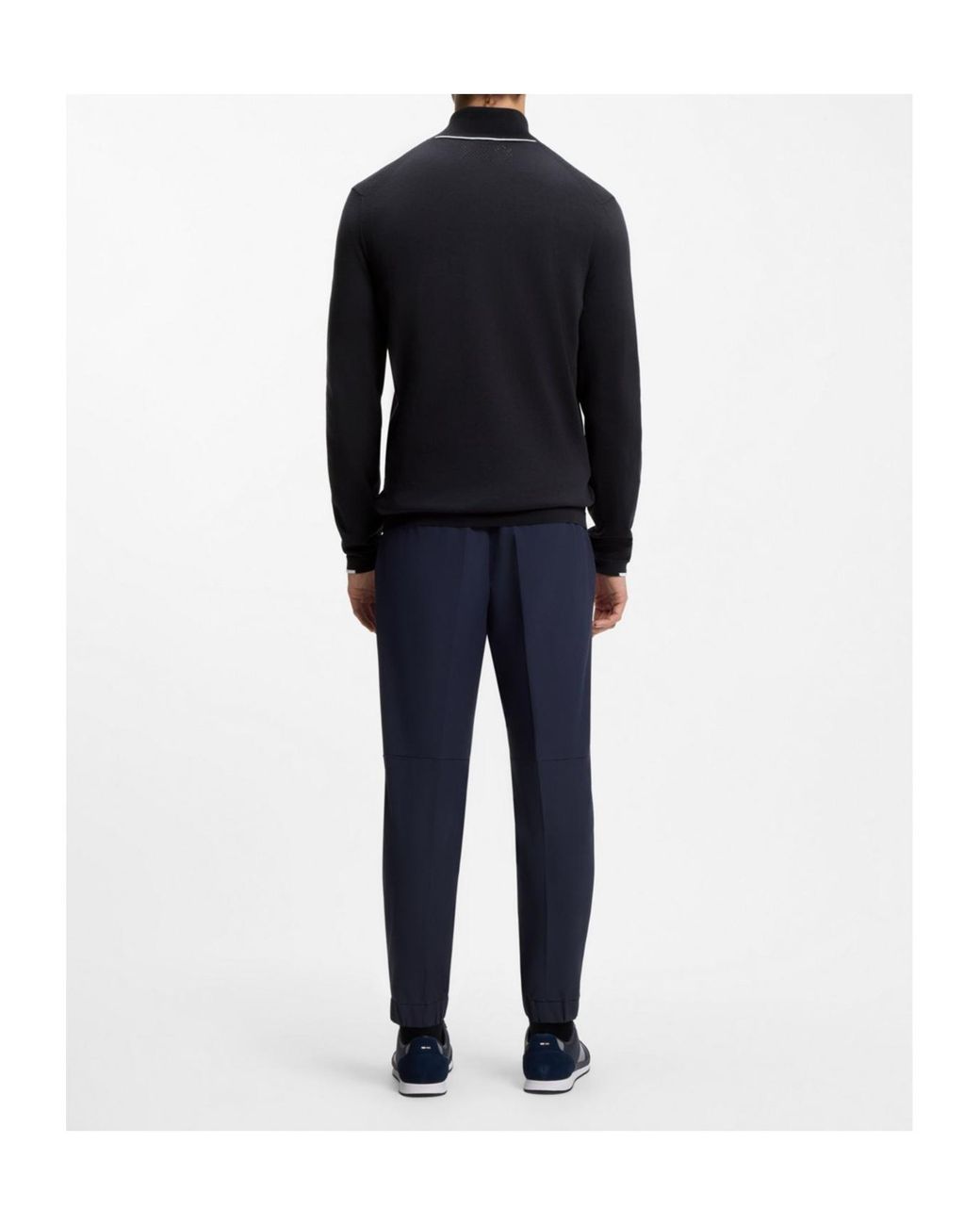 Boss Blue Knitted-Cotton Cardigan With Contrast Logo for men