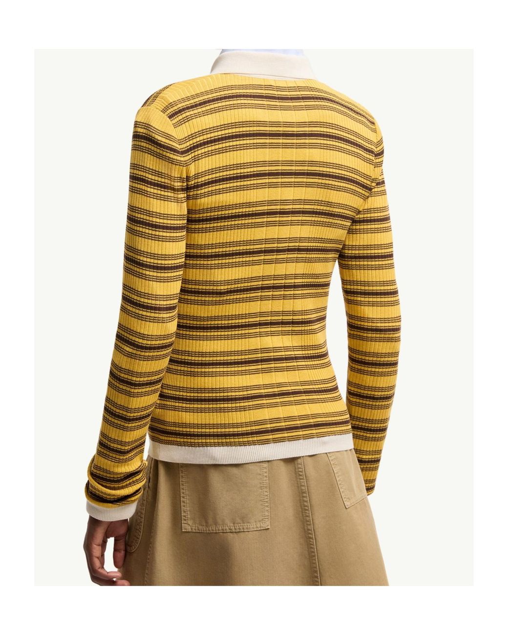 Moncler Yellow Striped Cotton Long Sleeve Polo Shirt