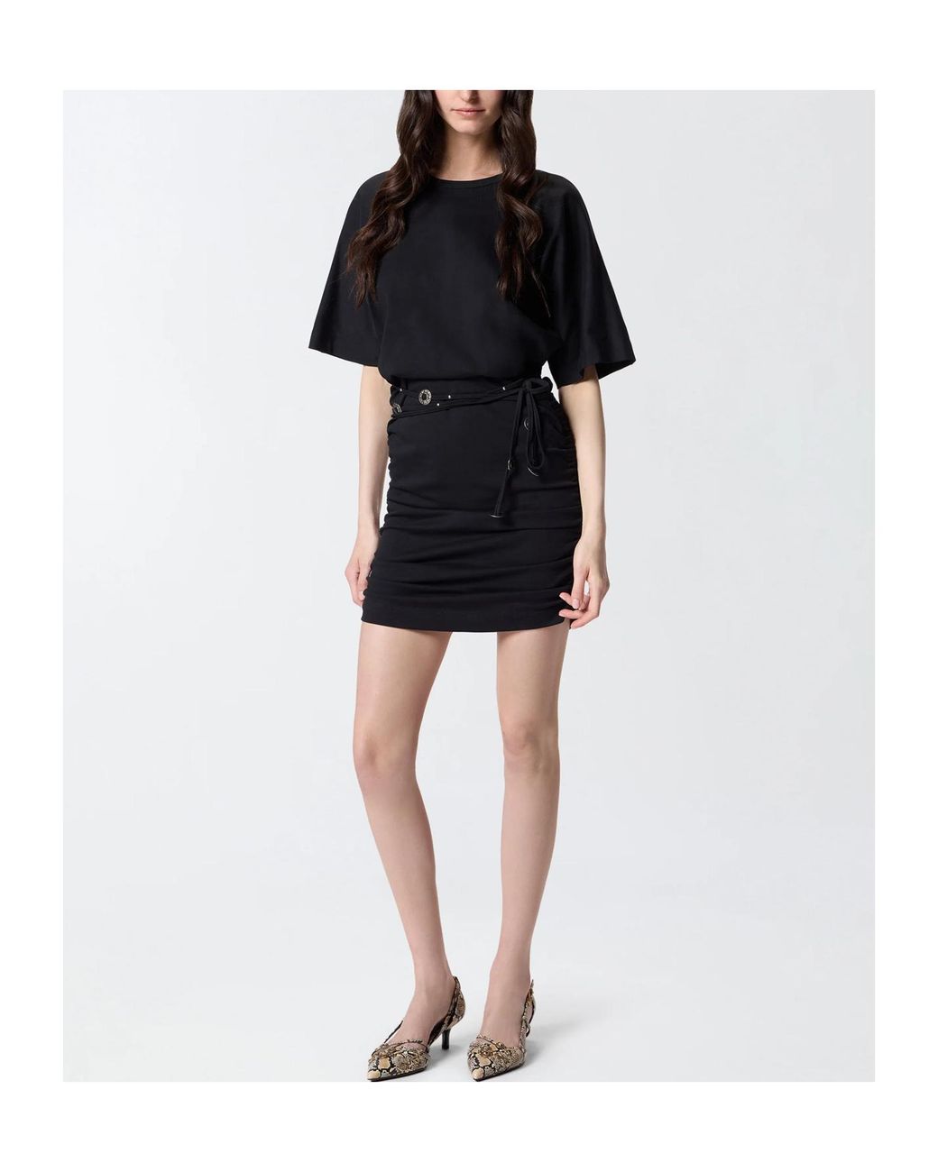 Pinko Black Ruched Belted T-Shirt Dress