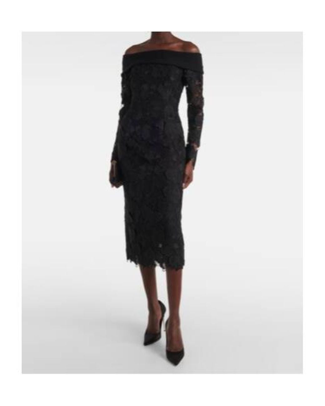 Oscar de la Renta Black Orchid Floral Guipure Midi Dress