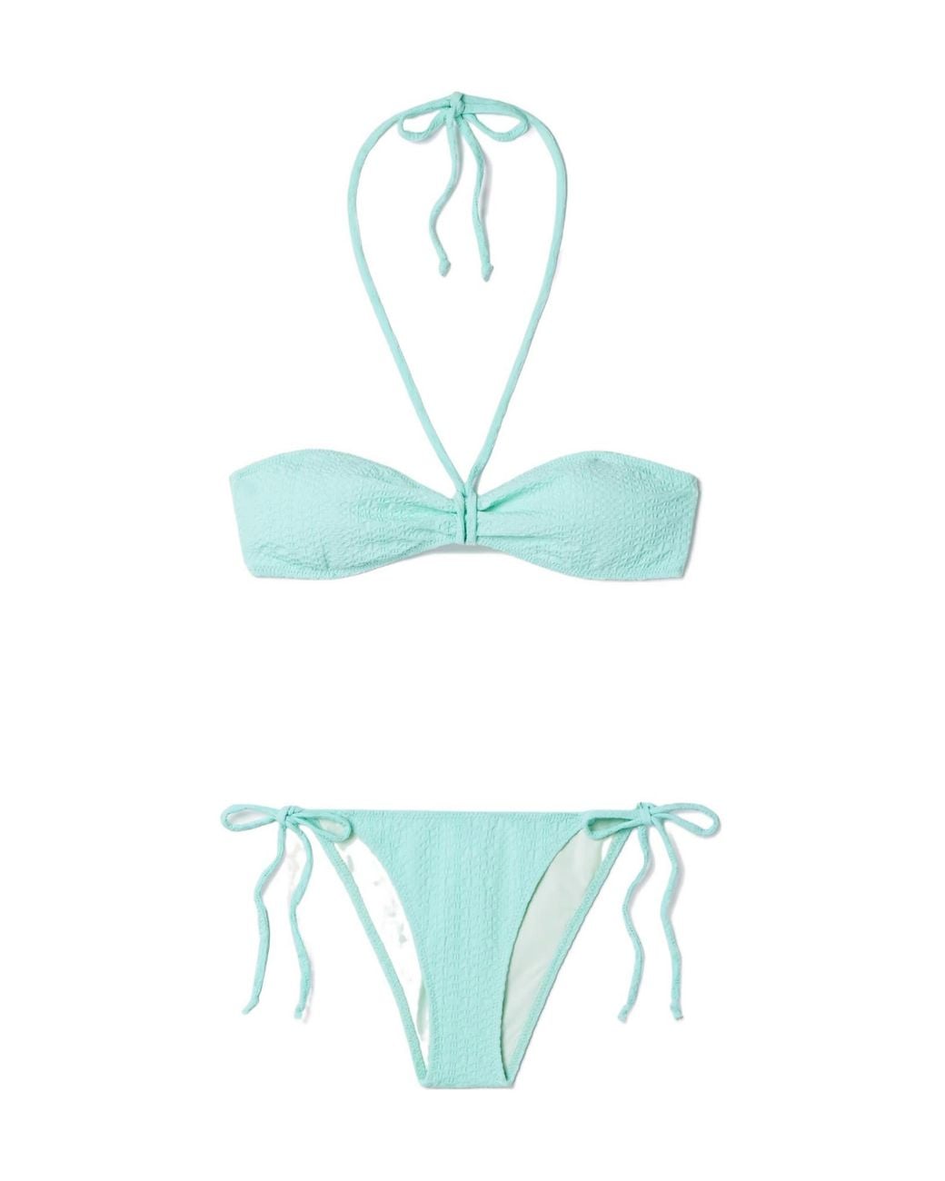 Lisa Marie Fernandez White Gathered Seersucker Halterneck Bikini