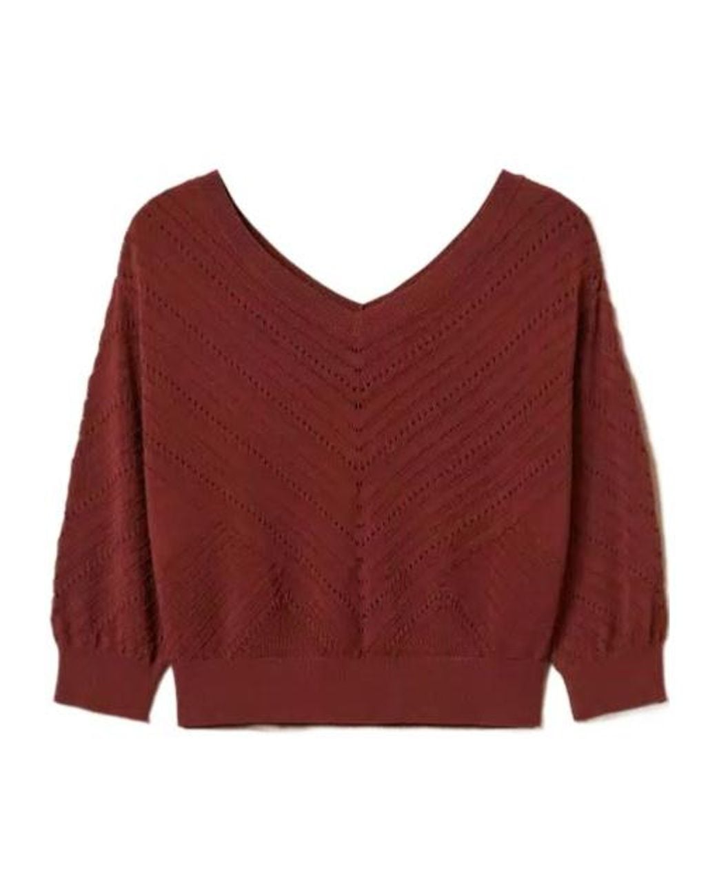 Twinset Red Pointelle-Knit Top