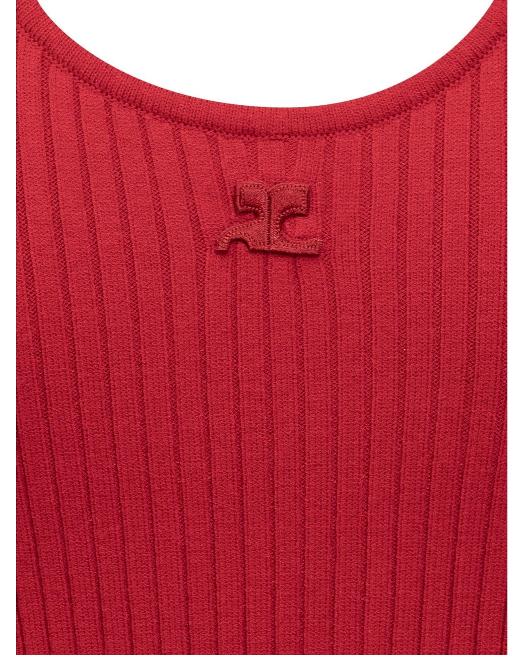 Courreges Red Cut-Out Ribbed Sweatshirt