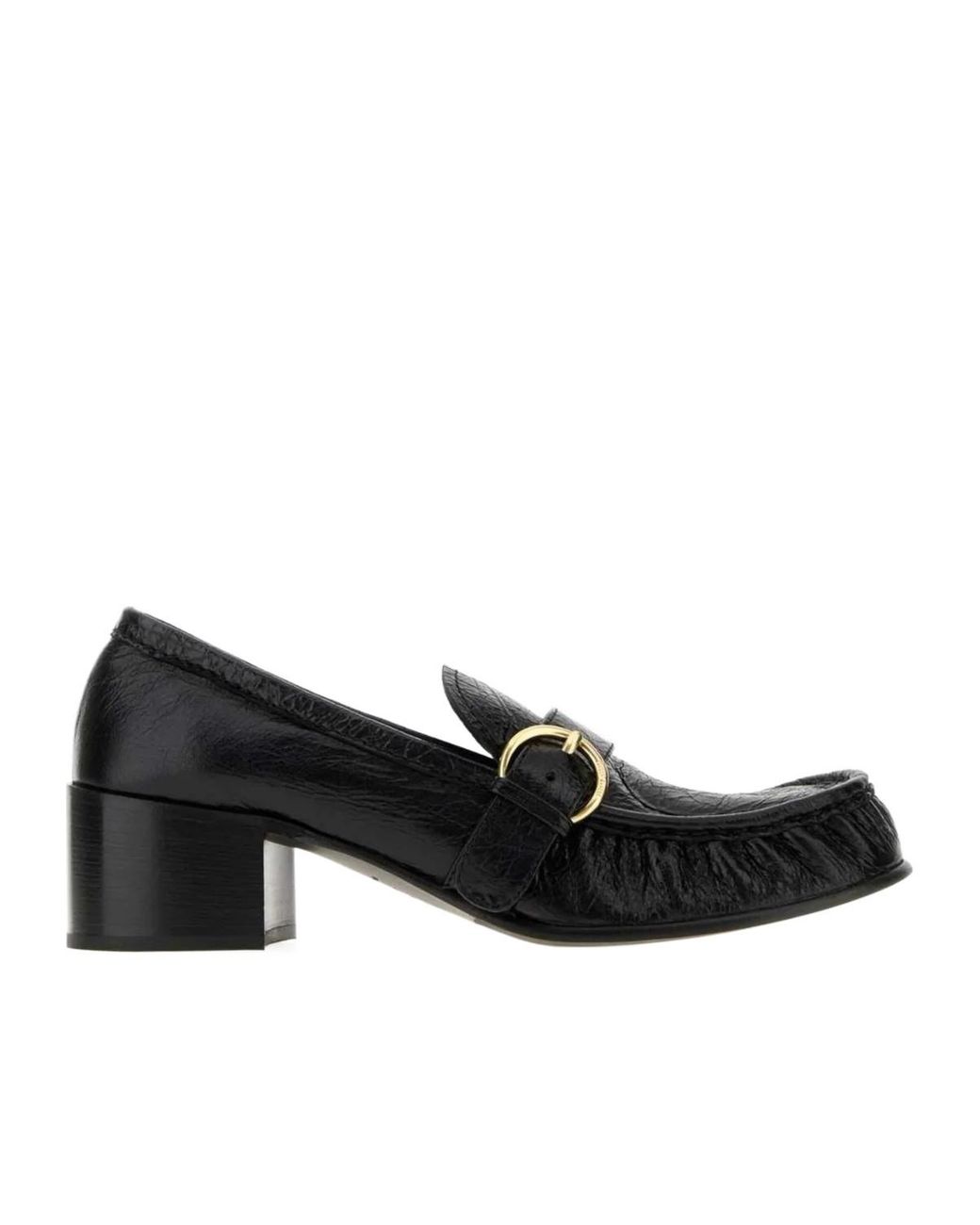 Miu Miu Black Buckle-Detail Crinkled Leather Loafers