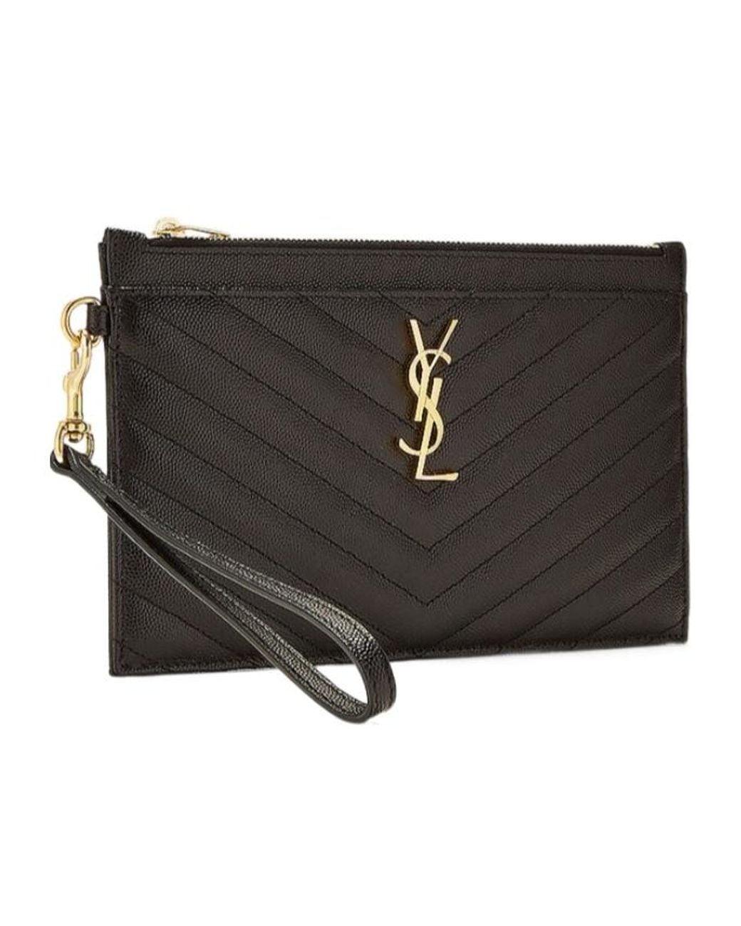 Saint Laurent Black Cassandre Matelassé Large Zipped Clutch Bag