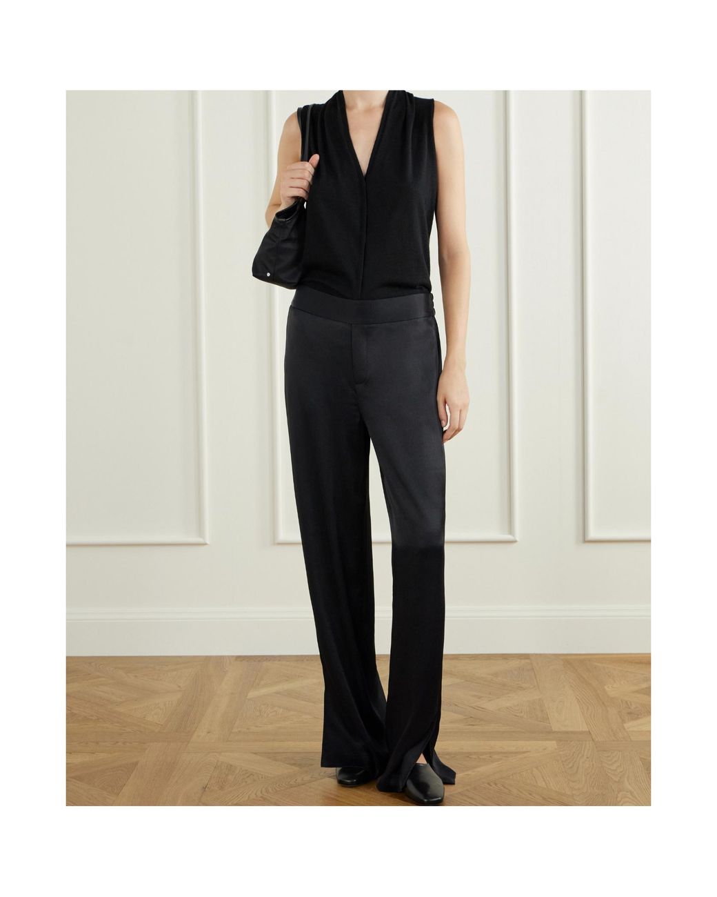 Lisa Yang Blue Satin Straight-Leg Casual Pants