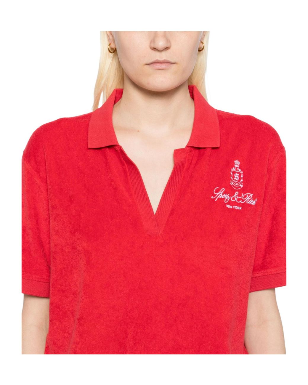 Sporty & Rich Red Vendome Terry Polo Top