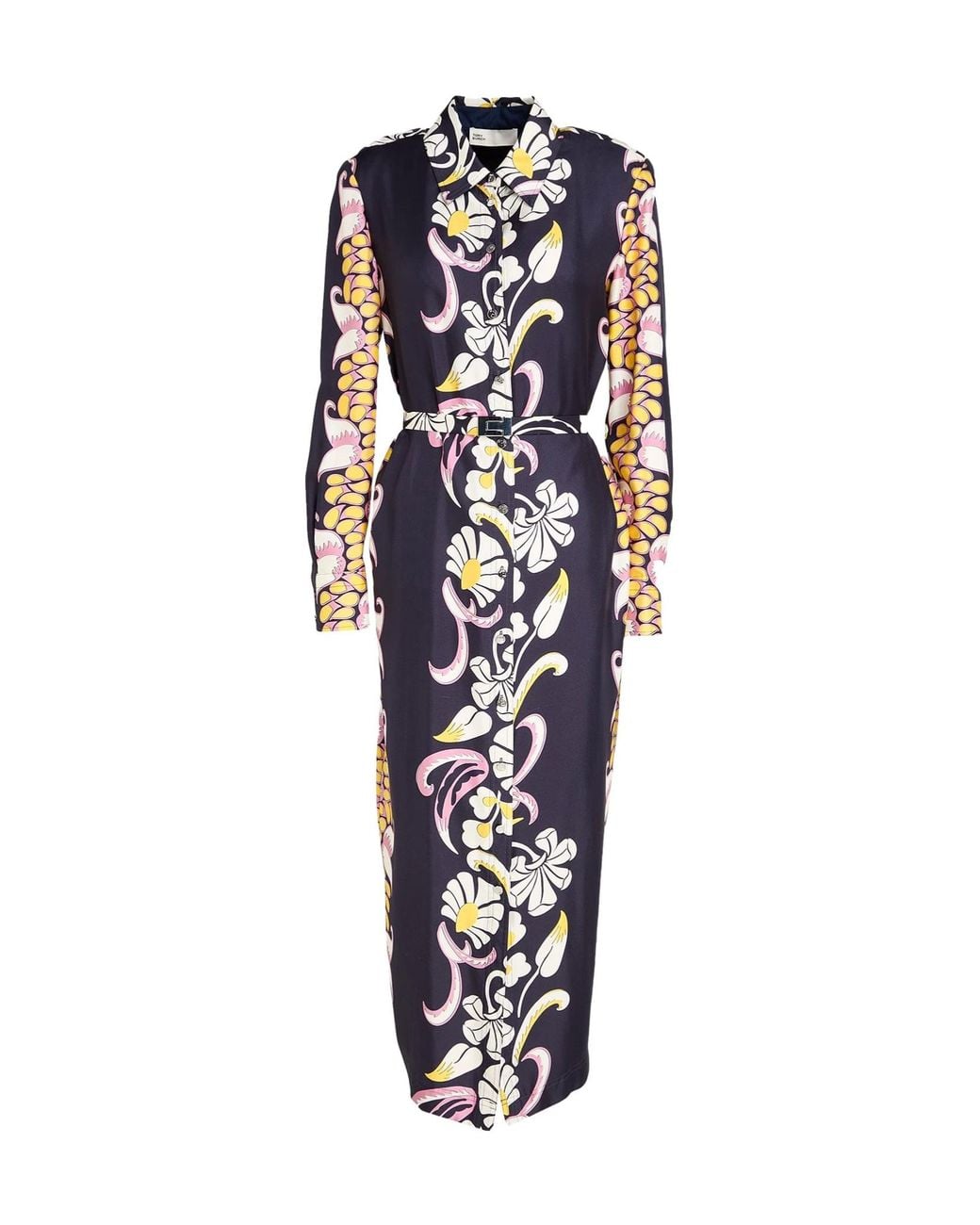 Tory Burch Blue Floral Long-Sleeve Shirt Dress