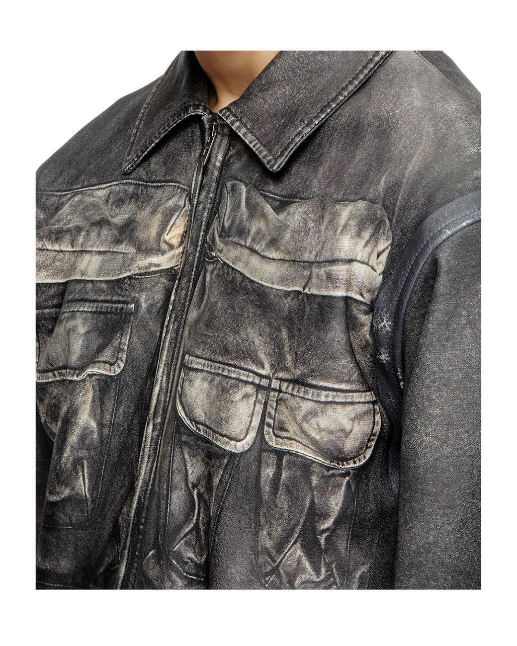 DIESEL Gray L-Mayer Distressed Leather Jacket for men