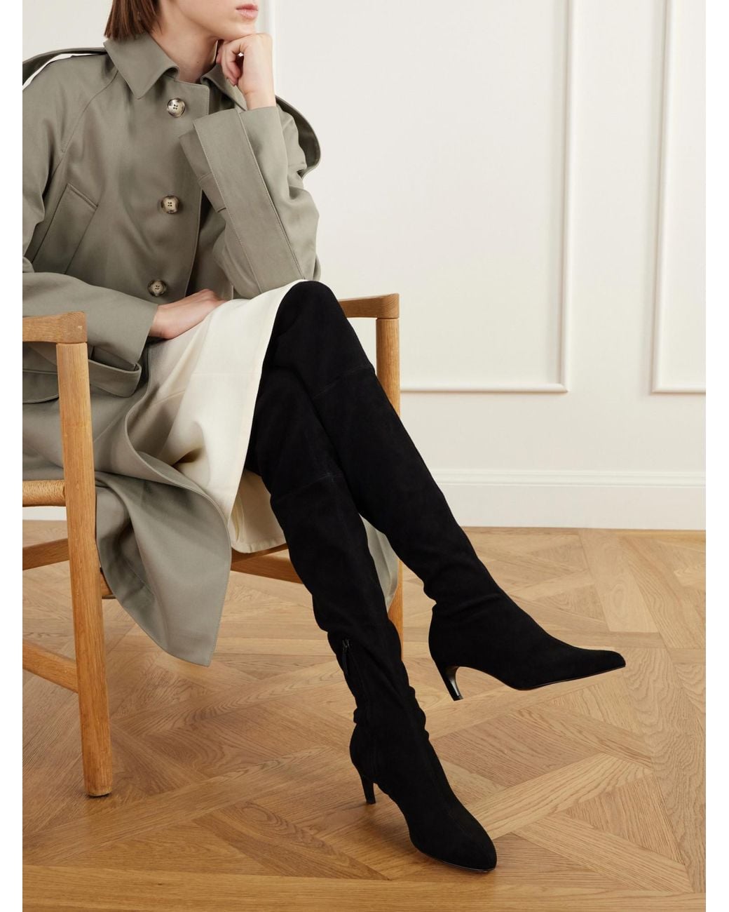 Victoria Beckham Black Suede Over-The-Knee Boots