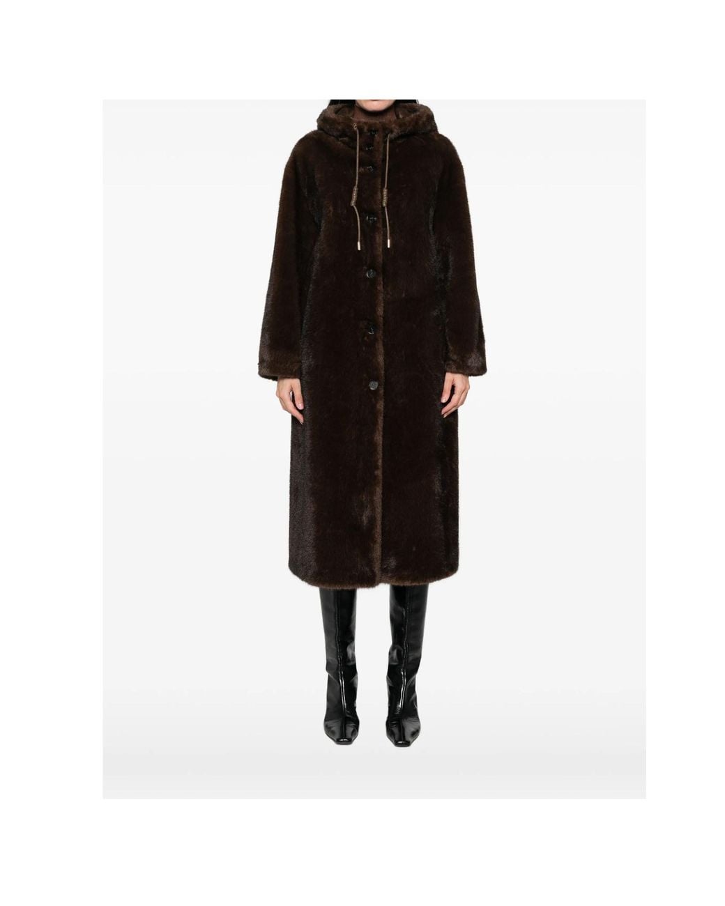 ERMANNO FIRENZE Black Hooded Faux-Fur Coat