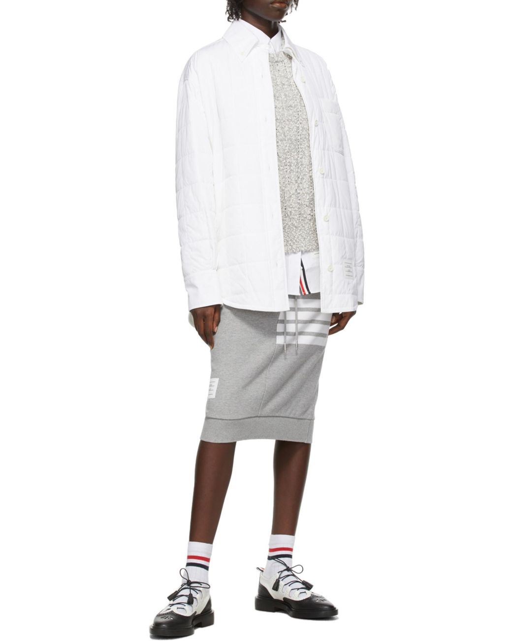 Thom Browne Gray Open Tuck Stitch 4-Bar Jumper