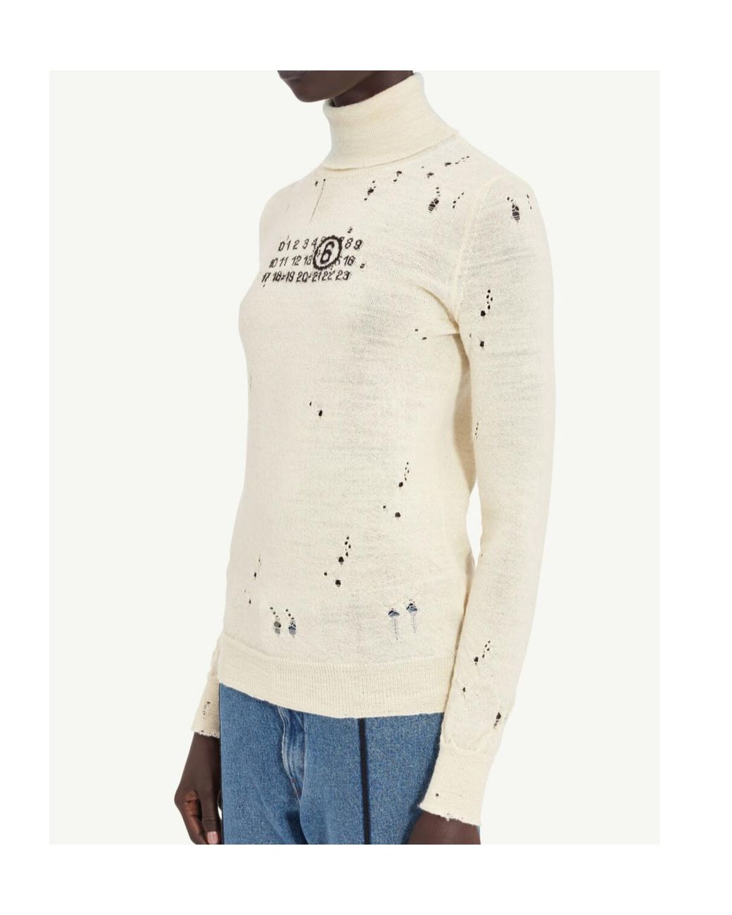 MM6 by Maison Margiela Blue Numbers-Motif Distressed Jumper
