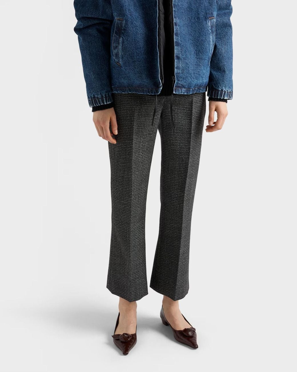 Prada Gray Mouliné Gingham Check Pants