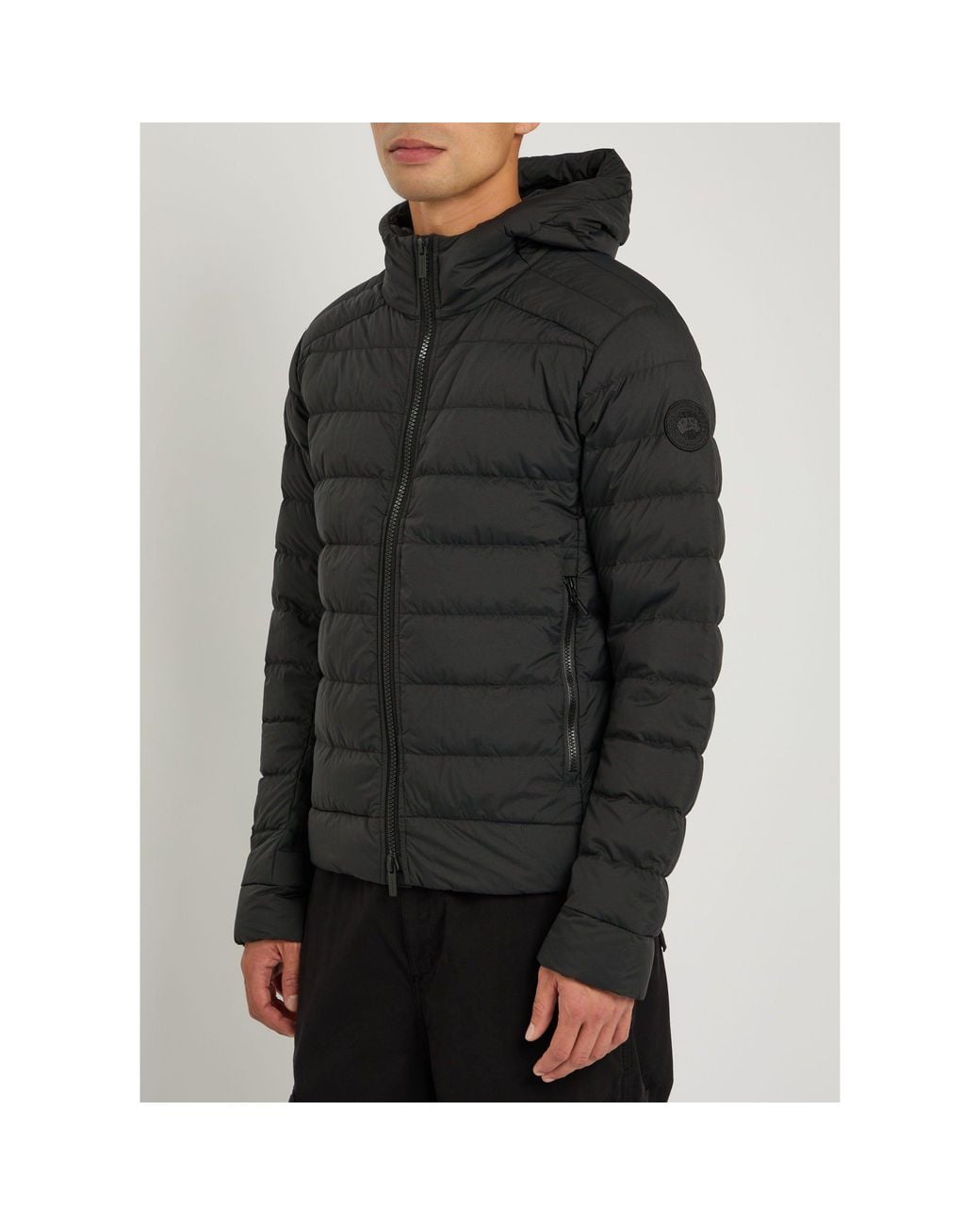 Canada Goose Black Hooded Horizontal Quilting Lightweight Down Jacket for men