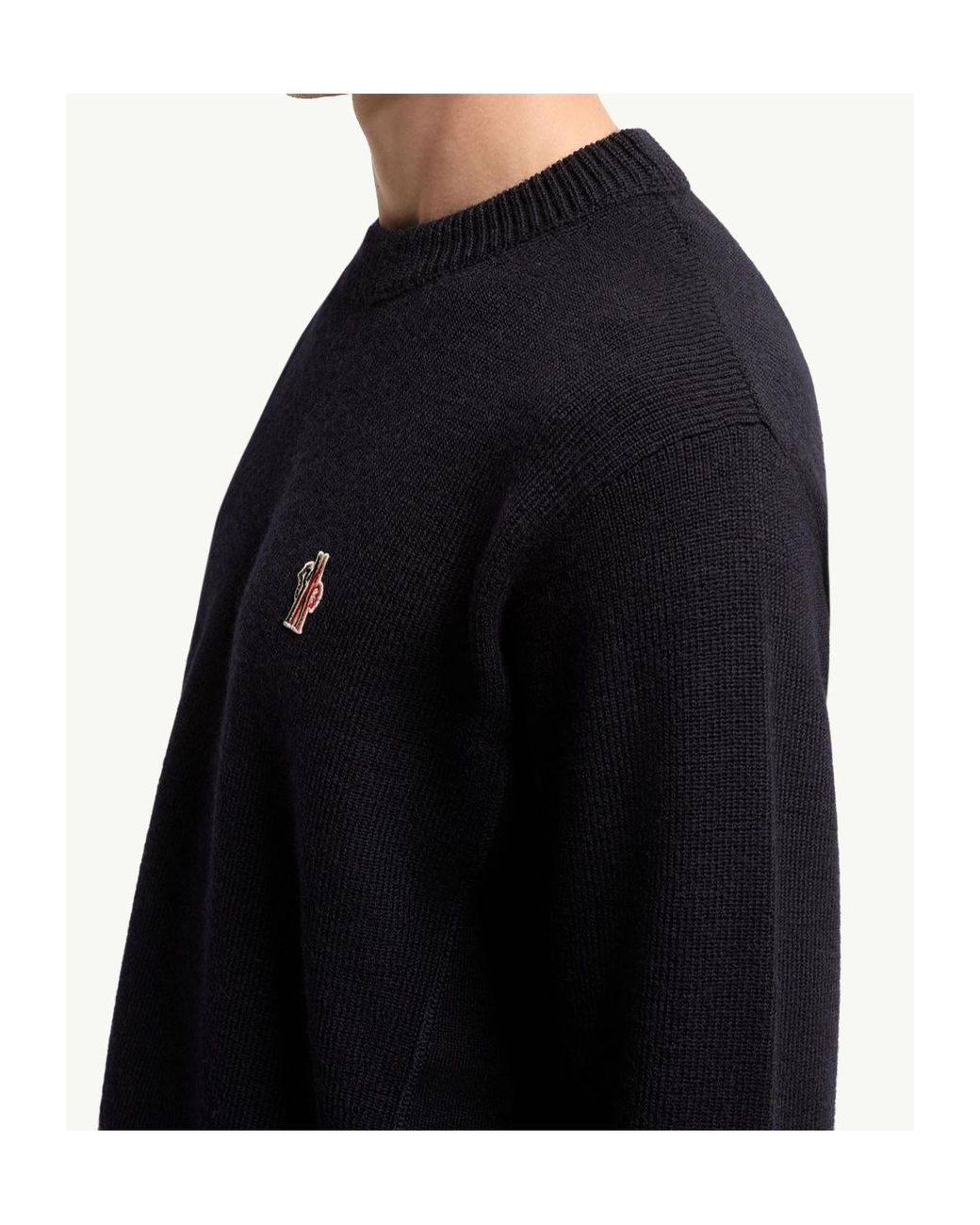 Moncler Blue Grenoble Logo-Patch Crewneck Jumper for men